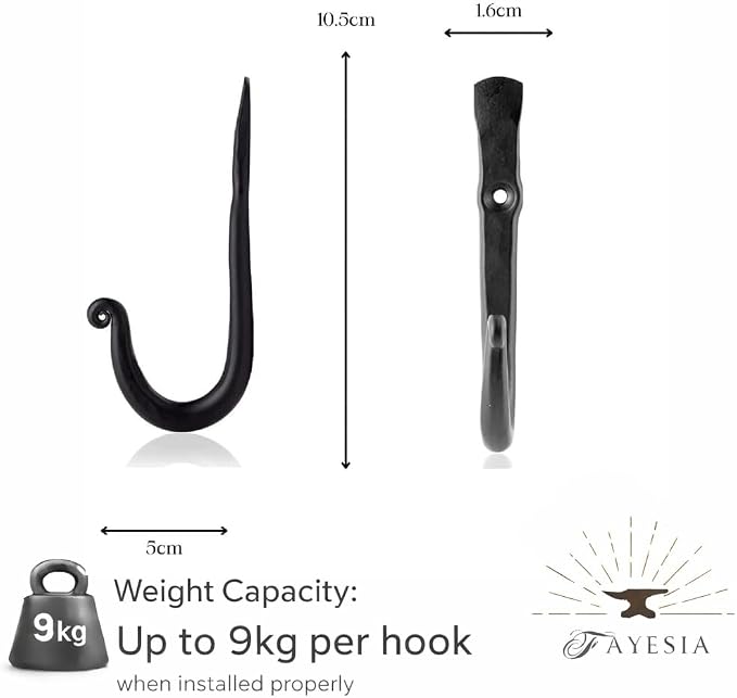 CRUIFU Wall Mount Coat Hooks – Handmade Wrought Iron J-Hooks with Screws & Wall Anchors for Kitchen, Bedroom, Bathroom - Single Prong Door Hooks for Hanging Towels Bags Hats (Set of 3, Straight) - Image 4