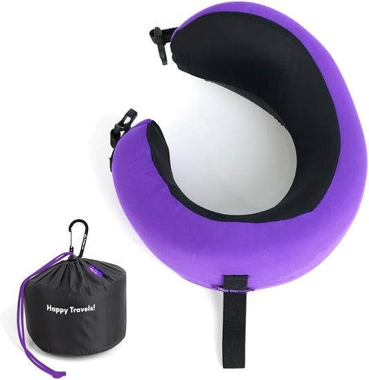 C CUSHION LAB Travel Pillow, Award-Winning Patented Ergonomic Design for Chin & Neck Support Memory Foam Neck Pillow, Compact Airplane Pillow for Traveling, Flight, Car (Royal Purple, Medium) by CUSHIONLAB