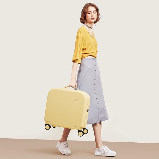 mixi Carry on Luggage, Suitcase with Spinner Wheels 16in Luggage Hardshell Lightweight Rolling Suitcases PC with Cover & TSA Lock, Lark Yellow - Image 2