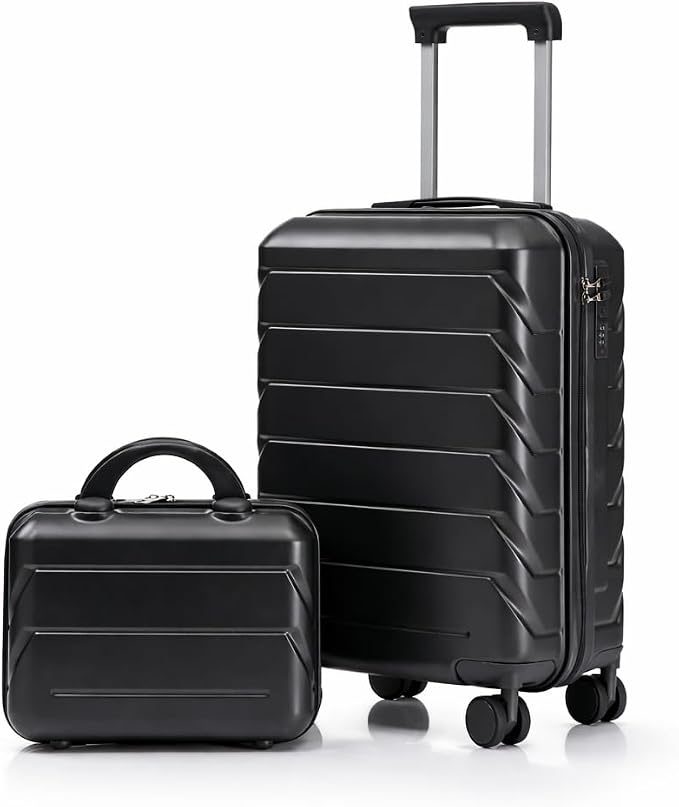 Gradient Color Suitcase 2-Piece Set, 20" Rotating Wheel Suitcase with 14" Cosmetic Case, Lightweight Durable Hardshell Luggage with 360° Spinner Wheels for Travel, Women & Girls (Dark Gray) by Unknown