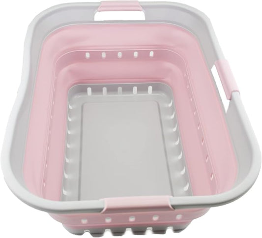 SAMMART 42L (11 gallon) Collapsible Plastic Laundry Basket - Foldable Pop Up Storage Container/Organizer - Portable Washing Tub - Space Saving Hamper/Basket (Grey/Pale Pink) by SAMMART
