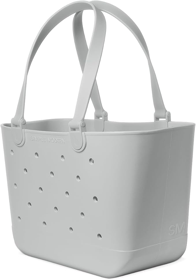 Simple Modern Large Beach Bag | Waterproof Getaway Rubber Tote with Zipper Pocket for Travel, Pool, Boat, Groceries, Sports | Ice Gray - Image 4