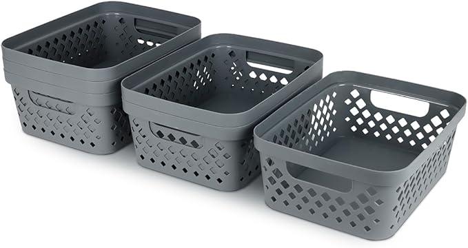Glad Plastic Storage Basket Set, Value Pack of 6 | Open Storage Bins for Shelves, Bathroom, Pantry, Closet | Nesting Organizer Boxes with Handles, 2 Gallon, Grey - Image 6