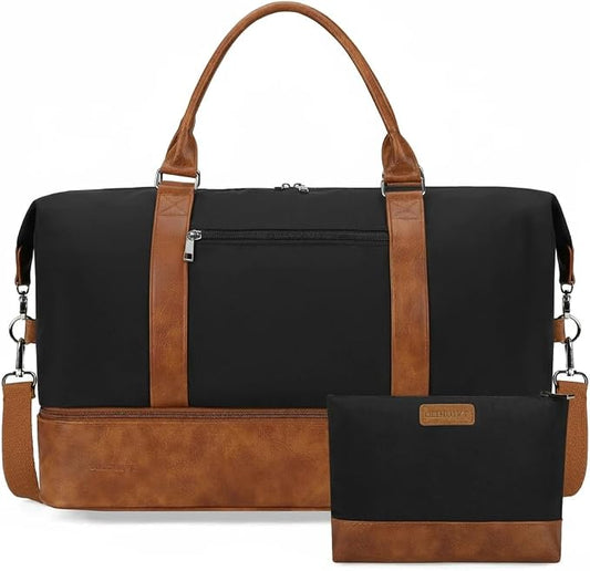 Oeihuivt Weekender Bags for Women - 21 Inch Large Travel Duffel Bag 2-Piece Set with Shoe Compartment, Heavy-Duty Canvas & Leather Carry On Overnight Tote (Airplane Approved) by Oeihuivtweekenderbag