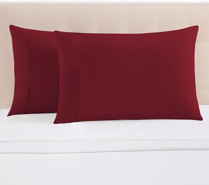 Pizuna 100% Cotton Pillow Cases Queen Size Set of 2 Luxury 1000 Thread Count Sateen Weave Long Staple Cotton Hotel Quality Envelope Closure Pillow Covers Fits Standard/Queen Pillows - Rio Red by Pizuna