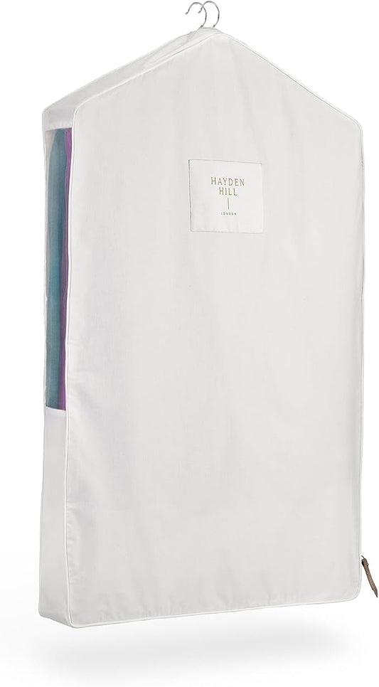 Hayden Hill Luxury Organic Cotton Garment Bag for Hanging Clothes Short 40" | Breathable Dress Bag, Moth Proof Hanging Storage Bag, For Closet, Coats, Suits, Zippered, Certified Carbon Neutral, White by HaydenHill