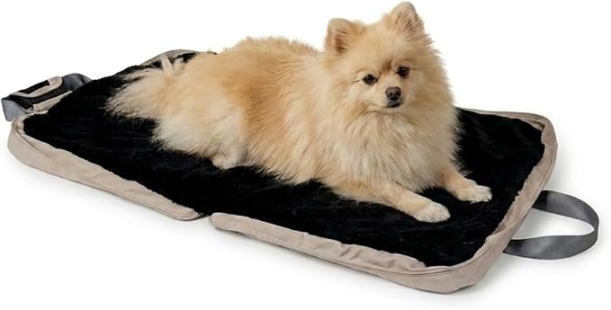 4 Cats & Dogs Gus Travel Bed – Portable Foldable Dog Bed & Pet Cushion Mat with Soft Faux Fur, Water-Resistant Nylon, Zippered Suitcase Design for Camping & Travel- Small (24″ x 31.5″), Sandy by 4CatsDogs