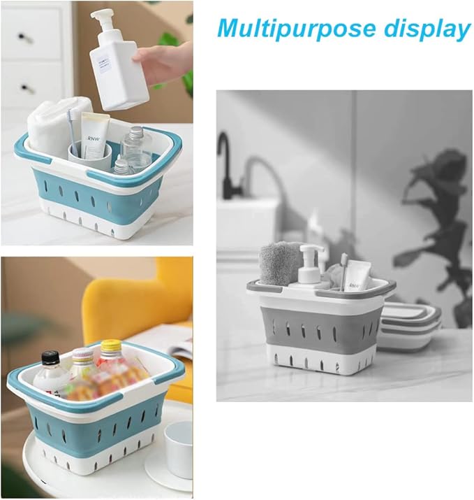 4 Pack Collapsible Plastic Shower Caddy Basket with Handles, Box Storage Organizer Laundry Bin for Bathroom, Kitchen, Dorm,Gym - Image 4