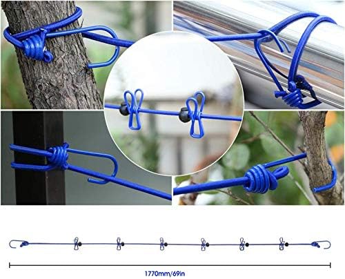 B&Y Travel Clothesline, Portable, Retractable and Adjustable Camping Clothesline, with a Non-Woven Bag, 13 Non-Slip Clips, 12 Clothes Clips, Indoor and Outdoor use (Blue) - Image 3
