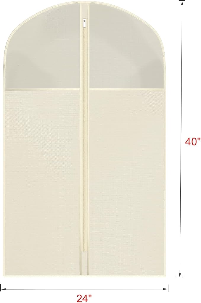 Univivi Suit Bags for Closet Storage, 40" Garment Bags for Hanging Clothes, Garment Bag for Travel and Storage with Large Visible Window for Suit Coat, Jacket, Sweaters (Set of 6), Biege - Image 3