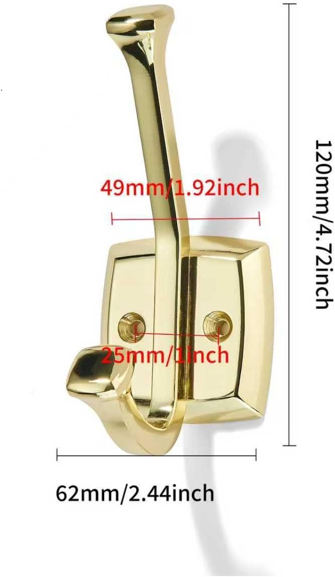 khtumeware 3 Pack 4.7 inch Polished Brass Coat Hooks Wall-Mounted Hooks | Applicable to hanging,Towel,robe,bathroom,bag,clothes,entryway Zinc Alloy bathroom hooks - Image 2
