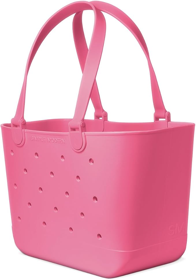 Simple Modern Large Beach Bag | Waterproof Getaway Rubber Tote with Zipper Pocket for Travel, Pool, Boat, Groceries, Sports | Velvet Pink | Large - Image 4