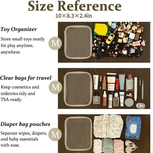 4 pcs Clear Zipper Pouches,Hard Shell Zipper Case, Toiletry Bag for Travel | CLear Diaper Bag, Toiletry Pouch, Travel Organizer, Cosmetic Bag,Toy Storage Bins (M+3S)(Ivory) - Image 4