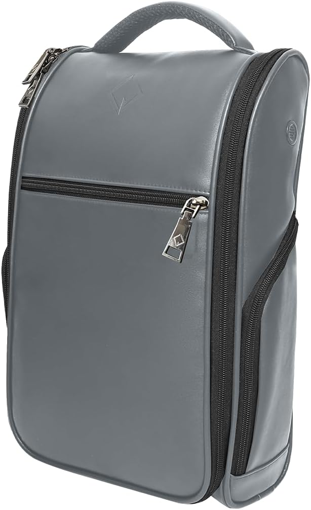 CaddyDaddy Premium Golf Shoe Bag Zipper Sports Shoe Strap Bag with Side and Front Accessory Pocket for Storing Golf Accessories Golf Shoe Carry Bags (LUX Synthetic Leather | Grey) by CaddyDaddy