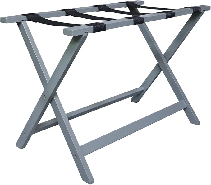 Casual Home Extra Wide Foldable Solid Wood Fully-Assembled Luggage Rack Slate Gray - Image 2