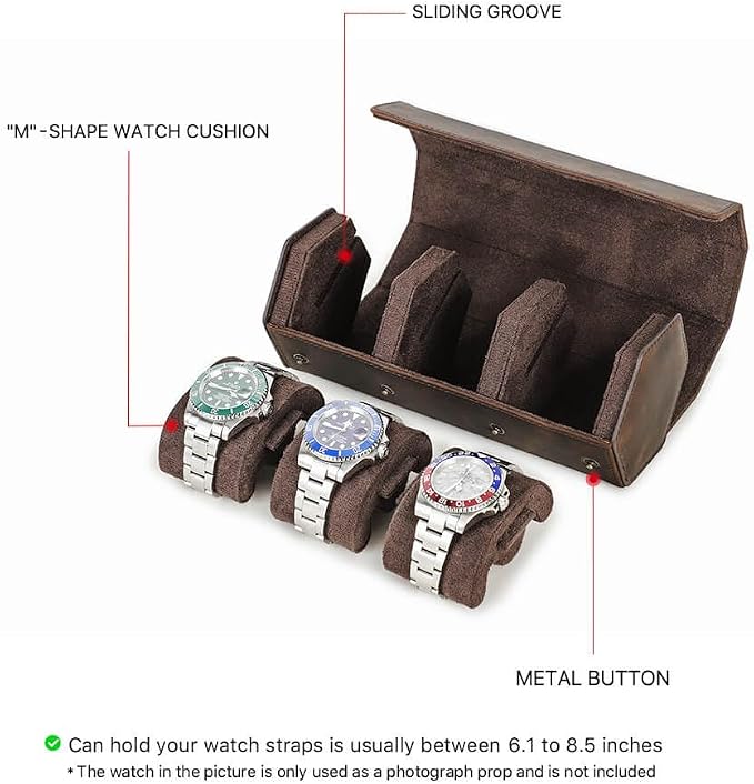 Hiram Genuine Leather Hexagon Watch Roll Travel Case, Leather 3-Watches Roll Case with Removable Pillow Cushion for Treasured Watches and Bracelets - Image 2