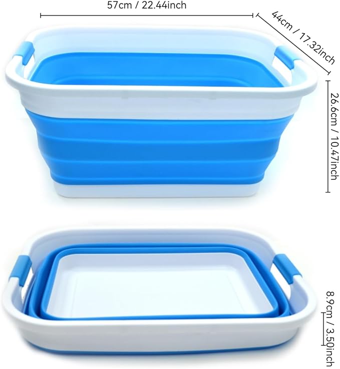 SAMMART 41L (10.8 gallon) Collapsible Plastic Laundry Basket - Foldable Pop Up Storage Container/Organizer - Portable Washing Tub - Space Saving Hamper/Basket (Rectangular, Sky Blue) - Image 4