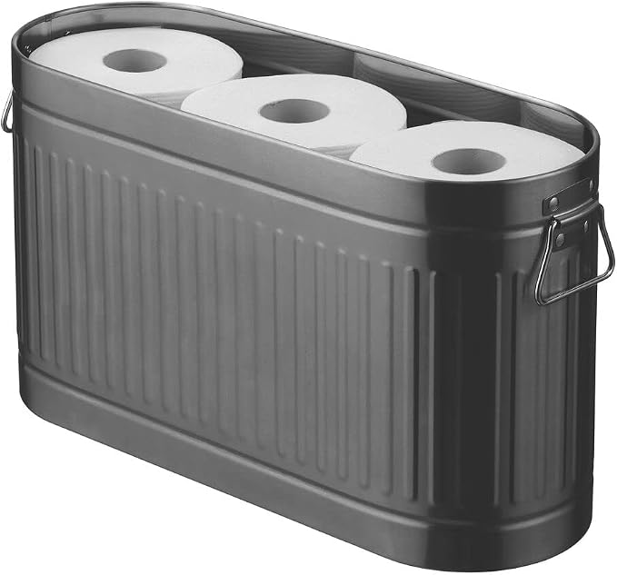 mDesign Large Steel Free Standing Toilet Paper Organizer, 6-Roll Tissue Storage Holder Container Bin for Bathroom Floor, Fits Under Sink, Vanity, Shelf, In Cabinet, Corner, Oscar Collection - Graphite by mDesign