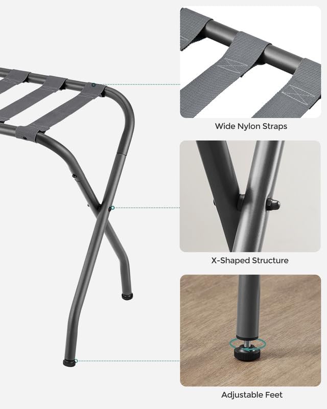 SONGMICS Luggage Rack, Pack of 4, Luggage Racks for Guest Room, Suitcase Stand, Steel Frame, Foldable, for Bedroom, Gray URLR64G04 - Image 7