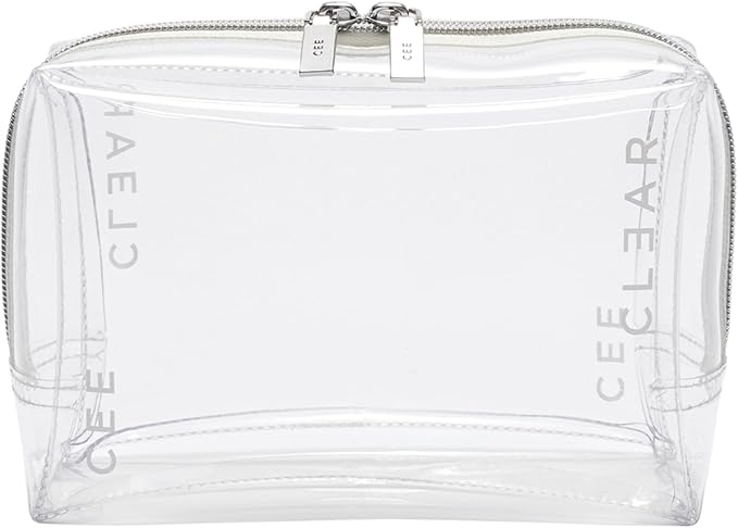 Makeup Bag (Small) - Clear Cosmetic Bag for Travel - TSA Approved Transparent Toiletry Organizer Pouch for Liquids, Make Up, & Essentials - See Through Case with Zipper for Carry On by CEECLEAR