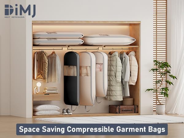 DIMJ 2 Pack 43" Space Saving Garment Bags for Hanging Clothes With Compression Zipper Carry Handles and Window, Washable Suit Bag for Dress, Clothes, Coats, Down Jacket, Closet, Moving, Travel - Image 5