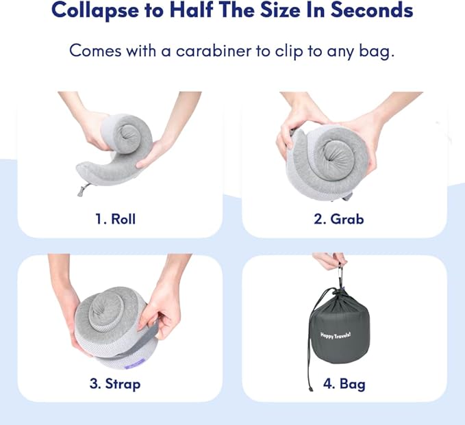 C CUSHION LAB Travel Pillow, Award-Winning Patented Ergonomic Design for Chin & Neck Support Memory Foam Neck Pillow, Compact Airplane Pillow for Traveling, Flight, Car (Navy, Medium) - Image 6