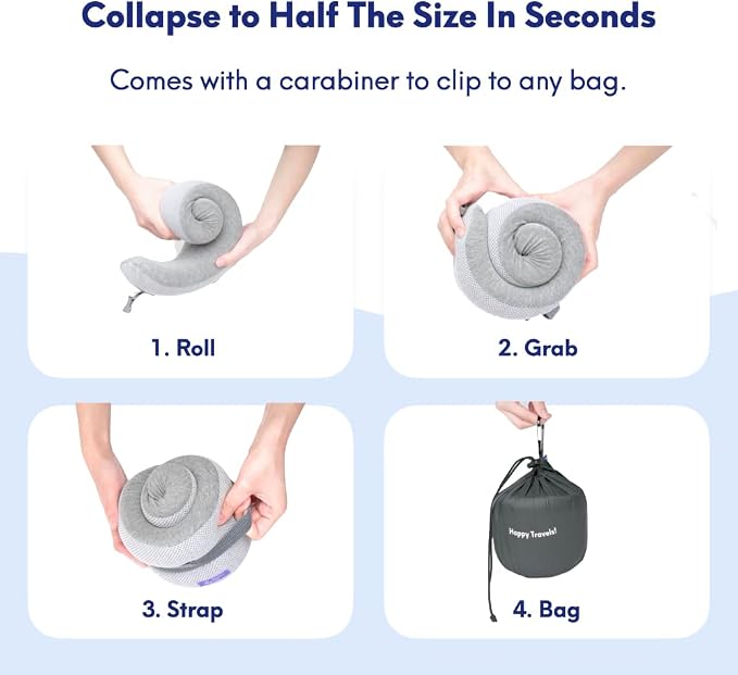 C CUSHION LAB Travel Pillow, Award-Winning Patented Ergonomic Design for Chin & Neck Support Memory Foam Neck Pillow, Compact Airplane Pillow for Traveling, Flight, Car (Royal Purple, Medium) - Image 6