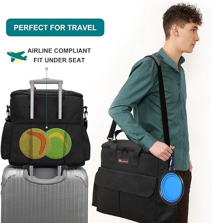 Modoker Dog Travel Bag with 2 Food Bags, 2 Bowls and 1 Mat (Black) | Roomy Main Compartment | Multiple Functional Pockets | Water-Resistant Oxford Fabric | PVC Backing | Leak-Resistant Lining - Image 6