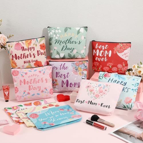 Landical 10 Pcs Mother's Day Makeup Bags Bulk, Mom Canvas Cosmetic Bags Gifts for Women, Toiletry Zipper Pouch Travel Vacation Essentials, Mother Gift Bag for Mom Party Favors Supplies - Image 6