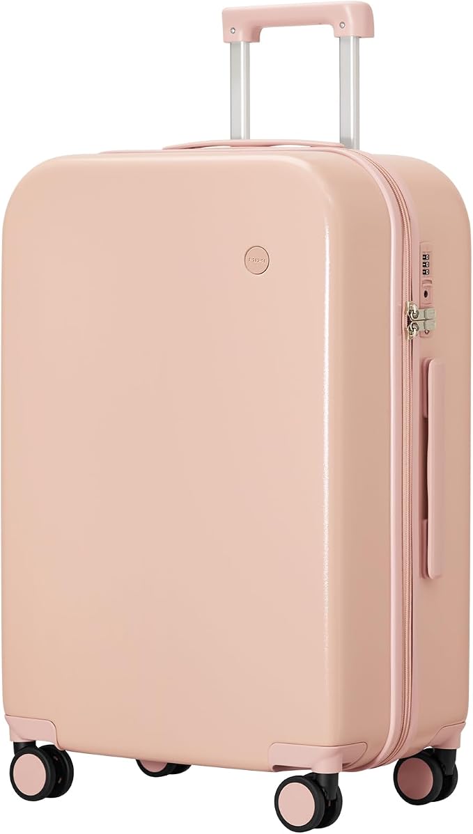 mixi Luggage Suitcase with Spinner Wheels, Hardside Rolling Suitcase PC with Cover & TSA Lock Lightweight Travel Case 26in Checked in, Pink by MIXI