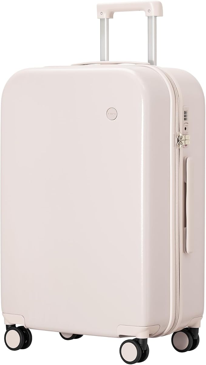 mixi Luggage Suitcase with Spinner Wheels, Hardside Rolling Suitcase PC with Cover & TSA Lock Lightweight Travel Case 26in Checked in, Off White（Slight Pink） by MIXI