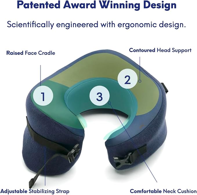 C CUSHION LAB Travel Pillow, Award-Winning Patented Ergonomic Design for Chin & Neck Support Memory Foam Neck Pillow, Compact Airplane Pillow for Traveling, Flight, Car (Navy, Large) - Image 3