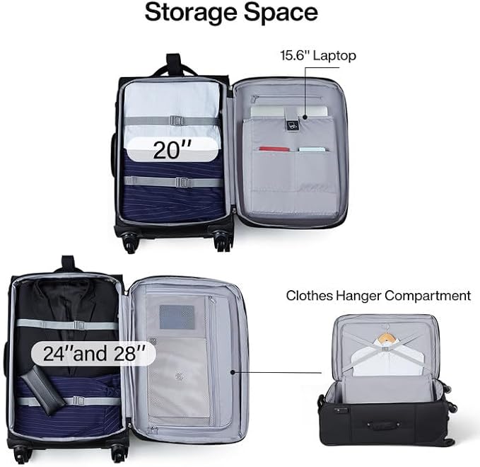 Hanke 3 Piece luggage Sets Softside Expandable luggage with Spinner Wheels TSA Lock,Travel Lightweight Luggage Sets,Black - Image 7
