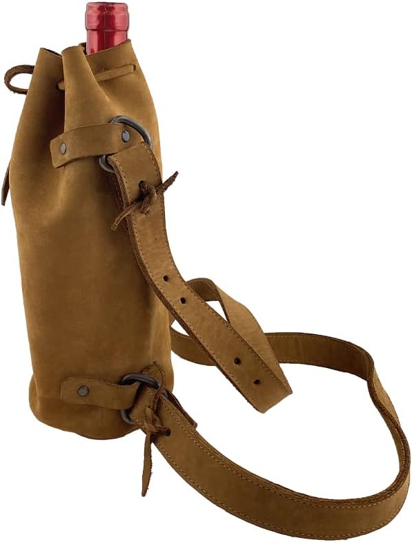 Hide & Drink Durable Leather Wine Carrier Handmade (Toffee Suede) by HideDrink
