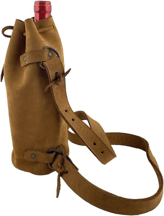 Hide & Drink Durable Leather Wine Carrier Handmade (Toffee Suede) by HideDrink