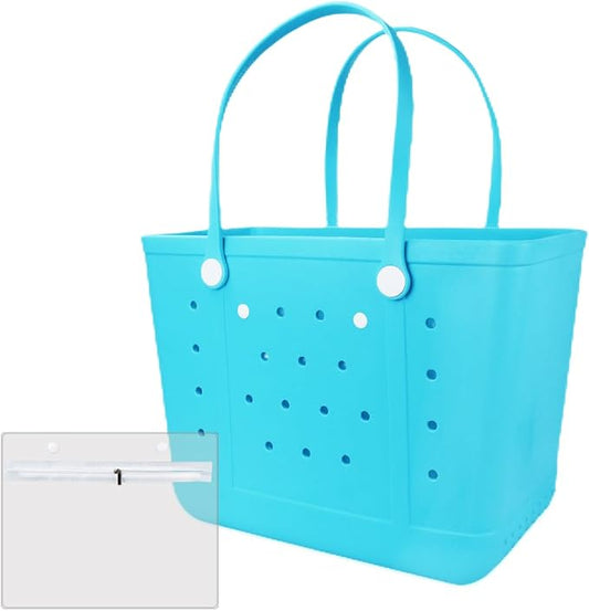Extra Large Rubber Beach Bag Tote Bag for Women Waterproof Bag | Waterproof EVA Beach Tote with Zipper Pocket & Non-Slip Bottom | Sturdy Tote for Beach Pool Boat Groceries & Travel by UeKeKicg