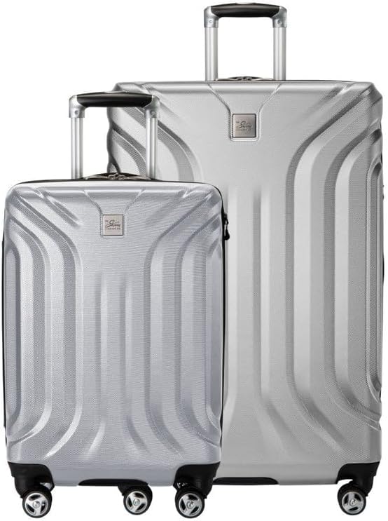 Skyway Nimbus 4.0 Expandable, Durable Hardside, 4 Wheel Spinner, Lightweight Suitcase, Unisex, Stylish, Shiny Silver, 2-Piece Luggage Set, (20" & 28") by SkywayLuggage