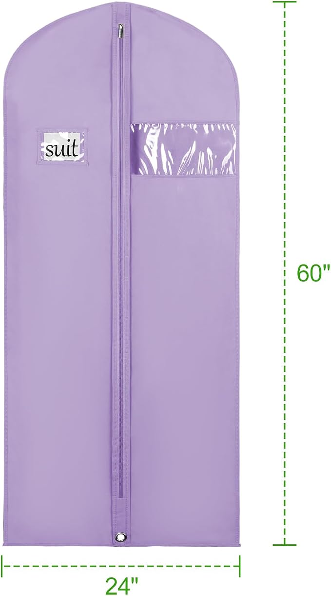 KEEGH Garment Bags for Hanging Clothes 60" (Set of 6) Dress Bags for Gowns Long Dress Bags for Closet Storage with Zipper and Eye-Hole for Folding for Suit Coats Dresses, Purple - Image 2