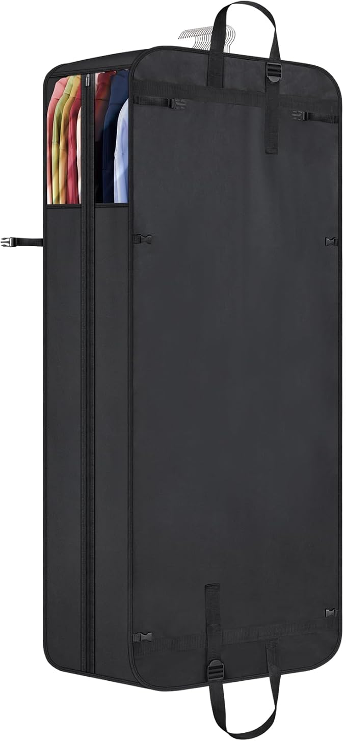 Univivi Hanging Garment Bag for Travel, 60" Heavy Duty Suit Bags, Extra Capacity Hanging Clothes Bag for Closet Storage, Dress Cover with Handles and Buckle Straps for Suit, Coat, Jacket by Univivi
