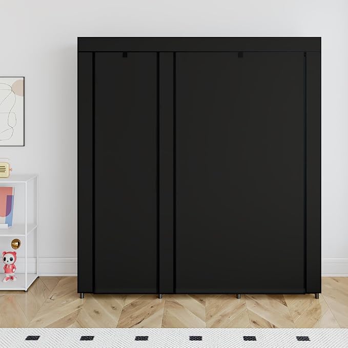 SORCEDAS Portable Closet Wardrobe Storage Organizer Metal Hanging Rack Non-Woven Fabric 50 Inch (Black) - Image 4