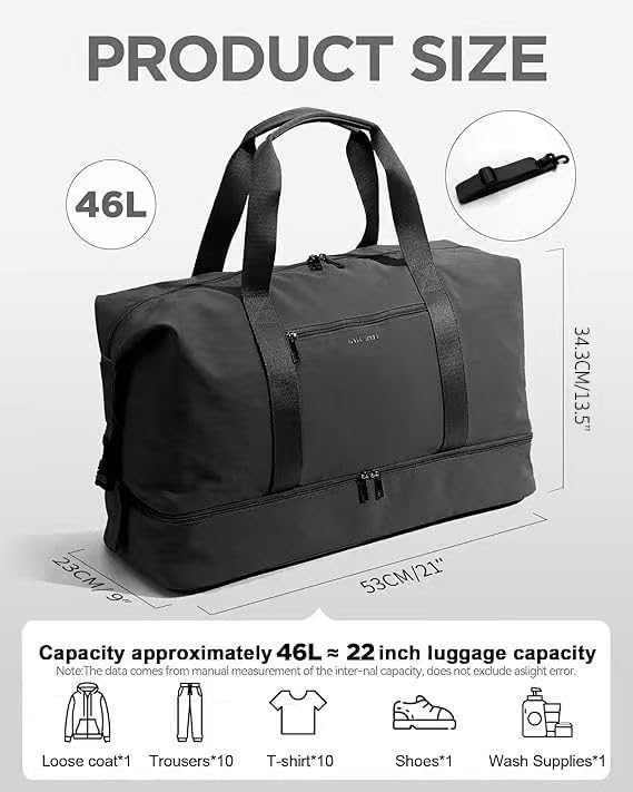 Oeihuivt Weekender Bags for Women - 21 Inch Large Travel Duffel Bag Set with Shoe Compartment, Heavy-Duty nylon Carry On Overnight Tote Black - Image 2