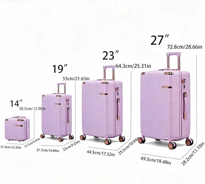 Merax Luggage Sets 4 Piece with Cosmetic Case TSA Lock, Hardside ABS Carry On Suitcase with YKK Zippers Lightweight Rolling Travel Luggage Sets with Spinner Wheels,14+20+24+28 IN,Purple - Image 2
