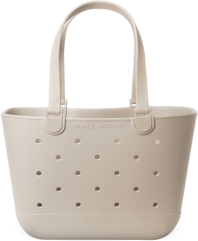 Simple Modern Large Beach Bag | Waterproof Getaway Rubber Tote with Zipper Pocket for Travel, Pool, Boat, Groceries, Sports | Almond Birch by Unknown