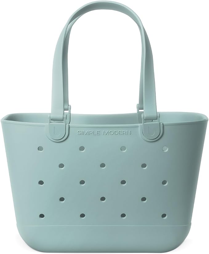 Simple Modern Large Beach Bag | Waterproof Getaway Rubber Tote with Zipper Pocket for Travel, Pool, Boat, Groceries, Sports | Sea Glass Sage by Unknown