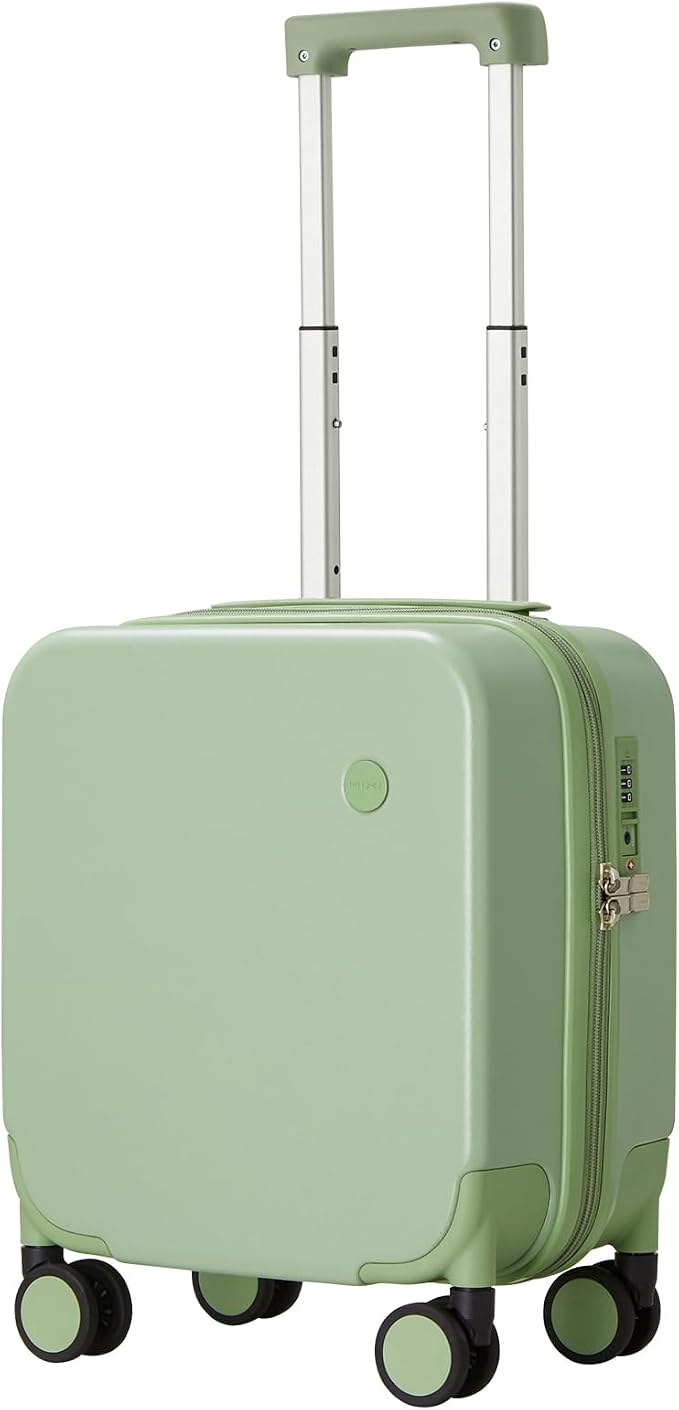 mixi 14 Inch Underseat Luggage Carry on Suitcase Free Boarding Personal Item Suitcases with Spinner Wheels Hardshell Lightweight PC for Short Travel, Avocado Green by MIXI