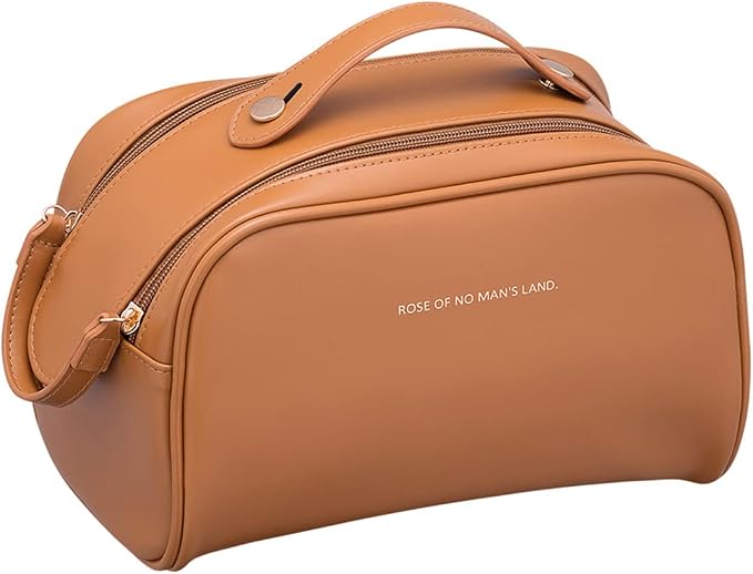 CORIOS Toiletry Bag For Women Portable Make Up Bag Waterproof Wash Bag PU Leather Cosmetic Bag Bathroom Shower Bag Multifunctional Travel Organizer For Shampoo, Cosmetics, Toiletries Brown A by CORIOS