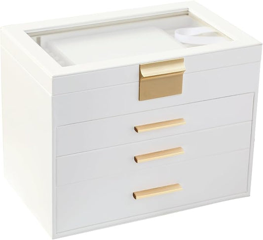 BOOVO Jewelry Boxes for Women, White and Black 6 Layer Large Jewelry Box for Necklace, Bracelet, Earrings, Rings Storage, Jewelry holder Organizer for Girls Gift (Clear White, 4 layer) by BOOVO