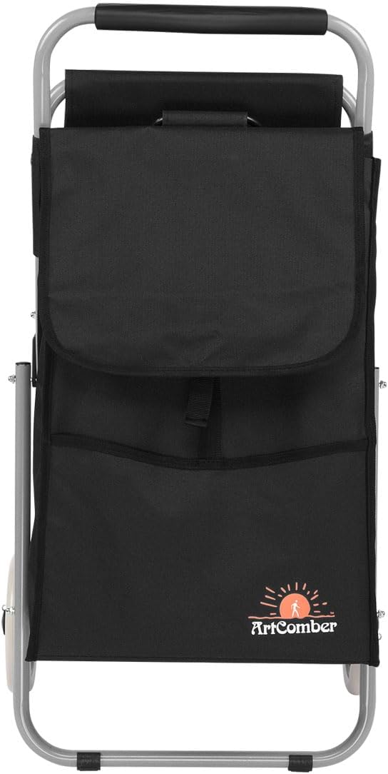 Creative Mark The ArtComber Foldable Chair Cart, Black - Artist Trolley with Adult-Sized Seat, Portable Plein Air Rolling Chairs, Multi Use - Personal Shopping, Groceries, Painting, Travel, Beach - Image 2