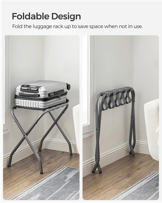SONGMICS Luggage Rack, Pack of 4, Luggage Racks for Guest Room, Suitcase Stand, Steel Frame, Foldable, for Bedroom, Gray URLR64G04 - Image 5