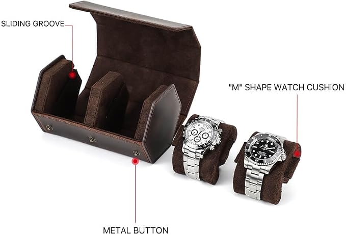 Hiram Genuine Leather Hexagon Watch Roll Travel Case, Leather 2-Watches Roll Case with Removable Pillow Cushion for Treasured Watches and Bracelets - Image 2